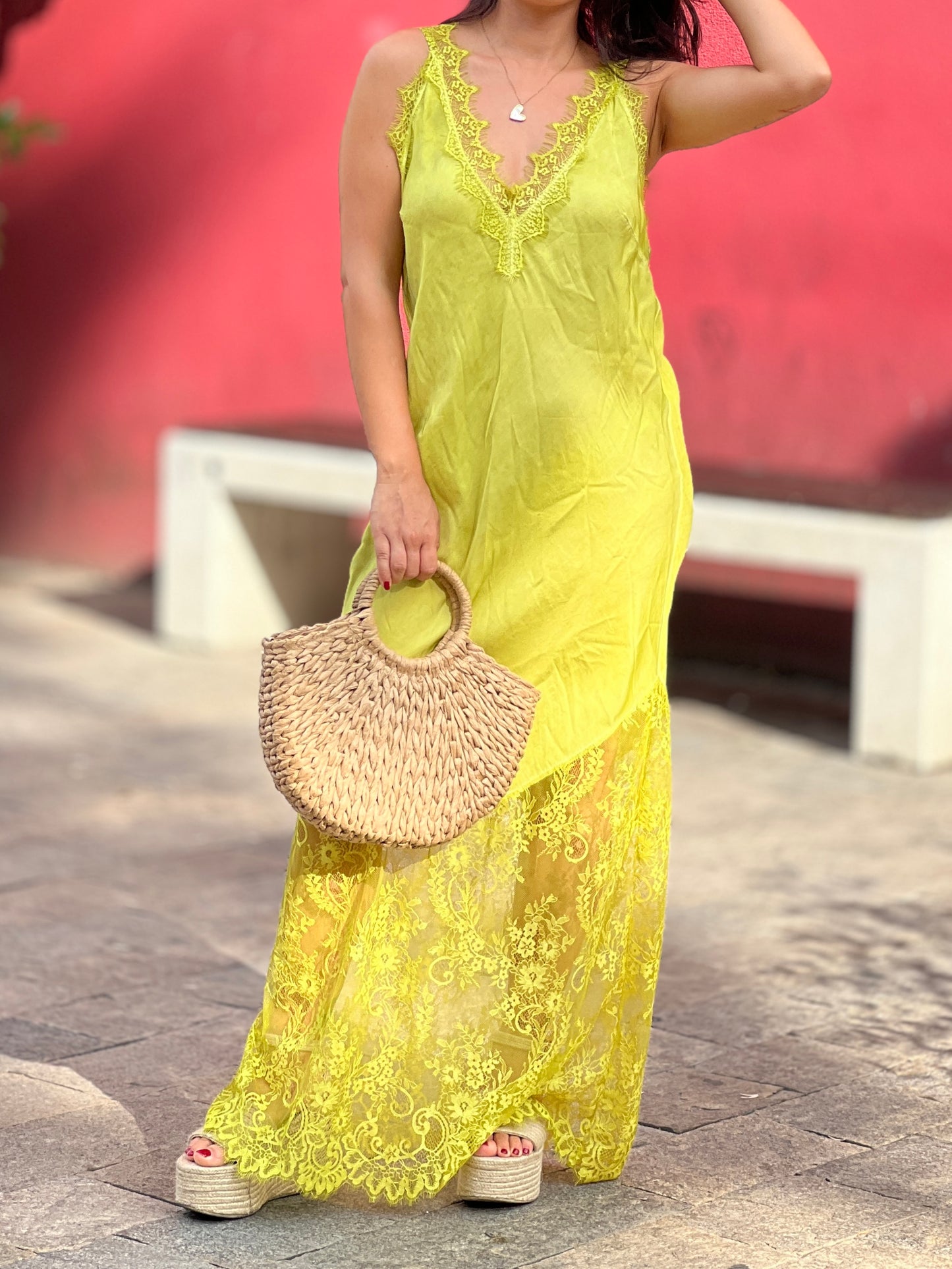 Сатенена рокля с дантела BARI