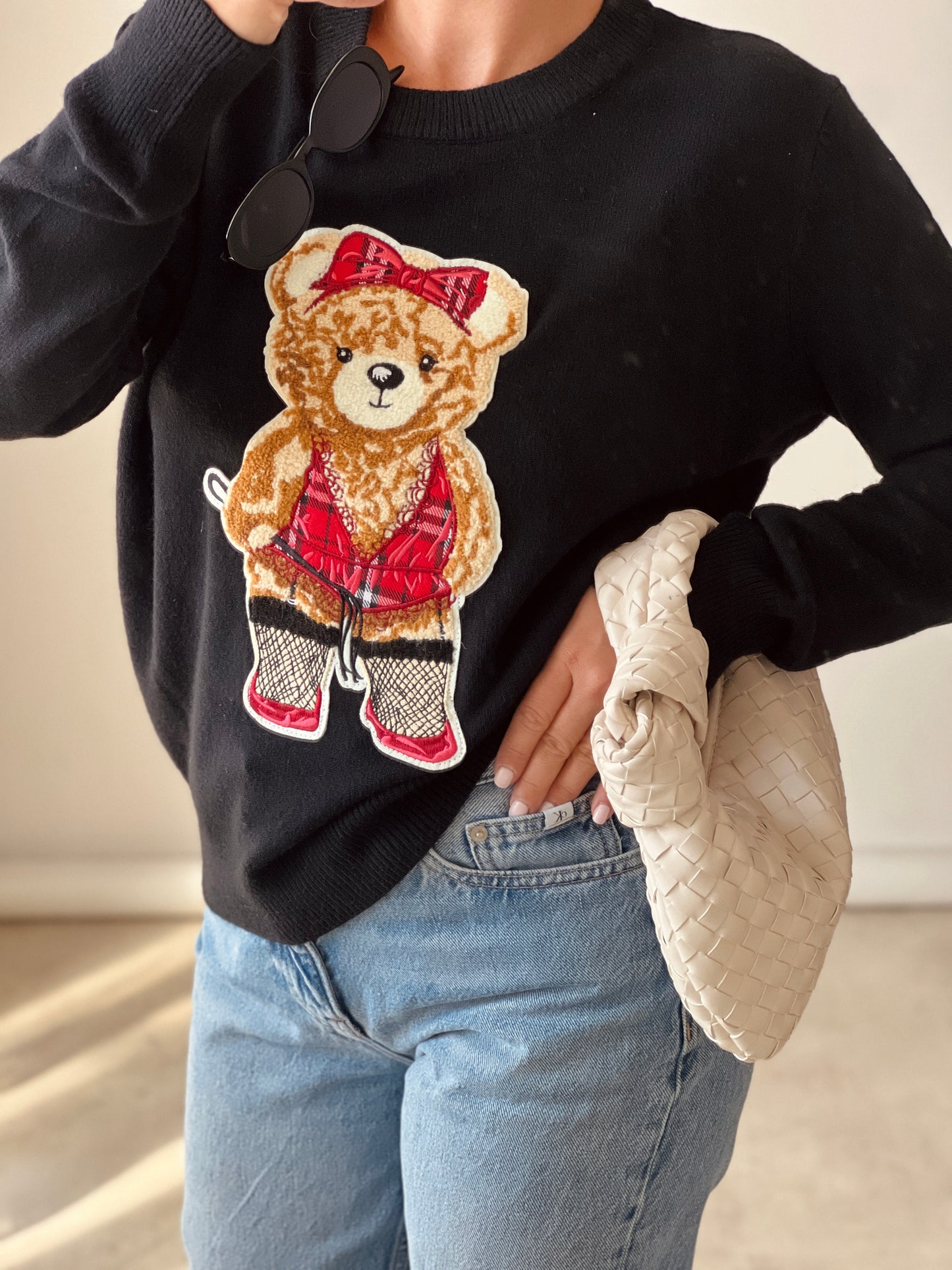 Пуловер фино плетиво NOT YOUR ORDINARY TEDDY BEAR - BLACK