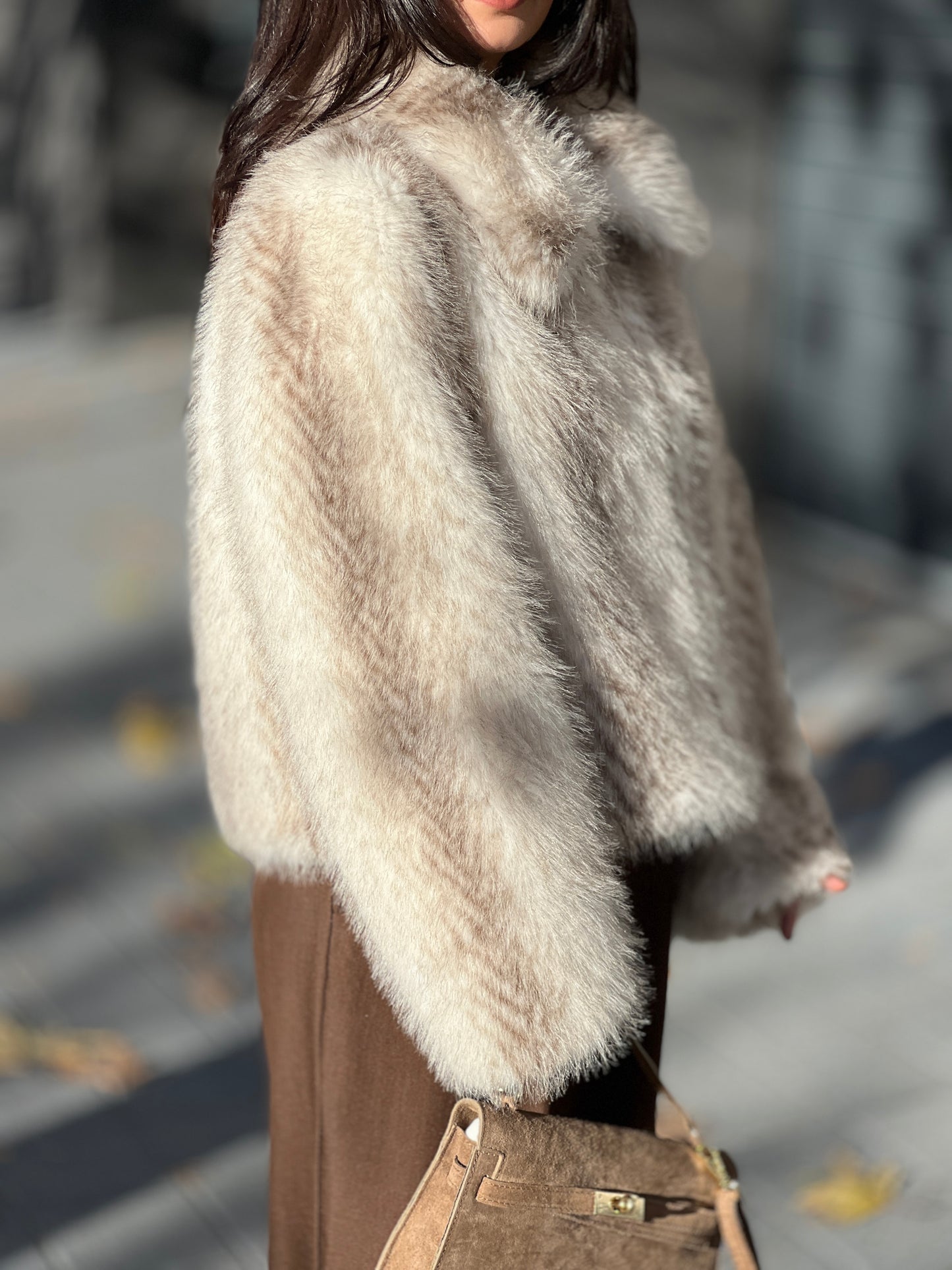 Палто с косъм LOLA CHAMPAGNE