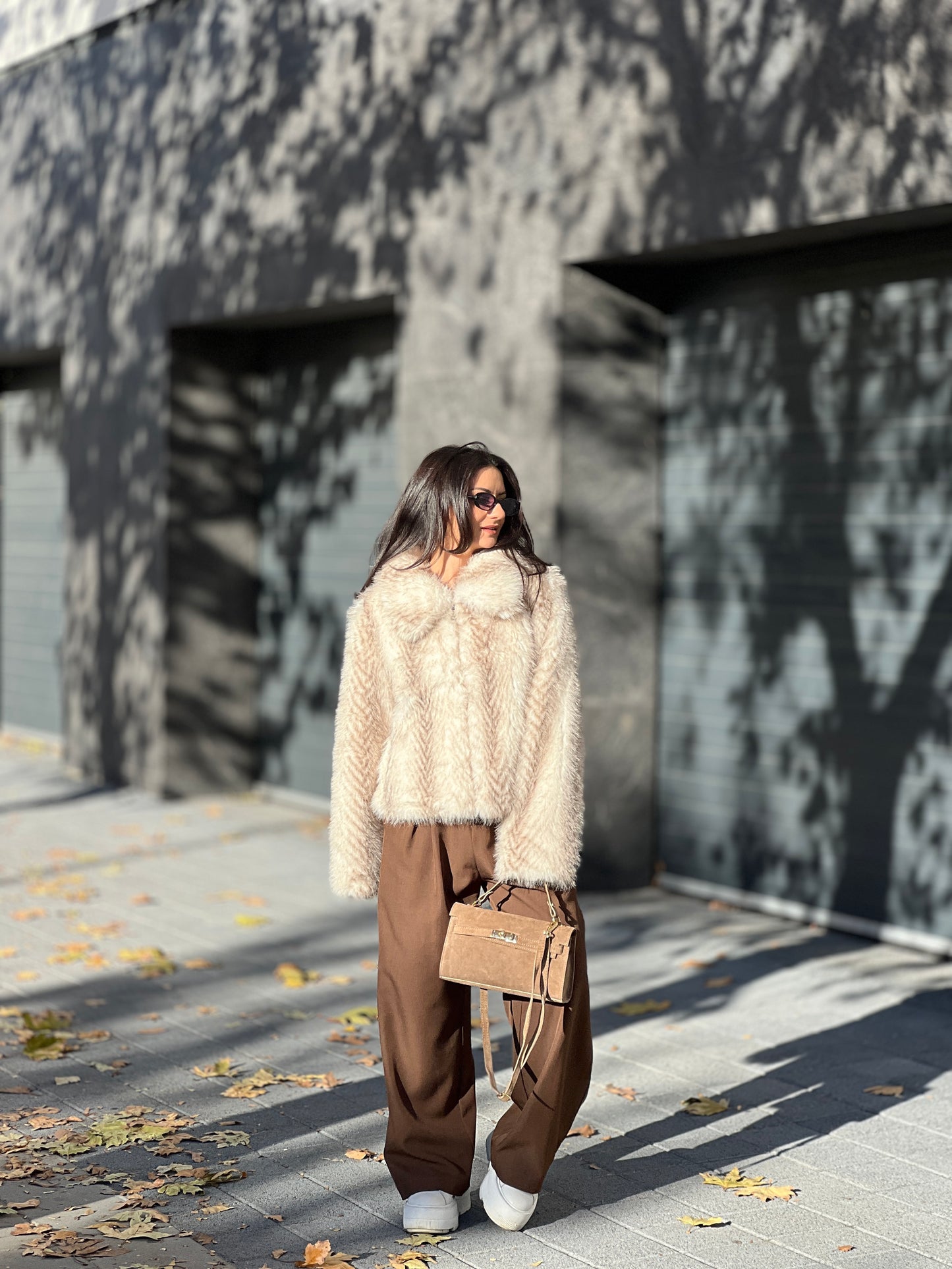 Палто с косъм LOLA CHAMPAGNE