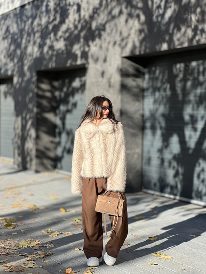 Палто с косъм LOLA CHAMPAGNE