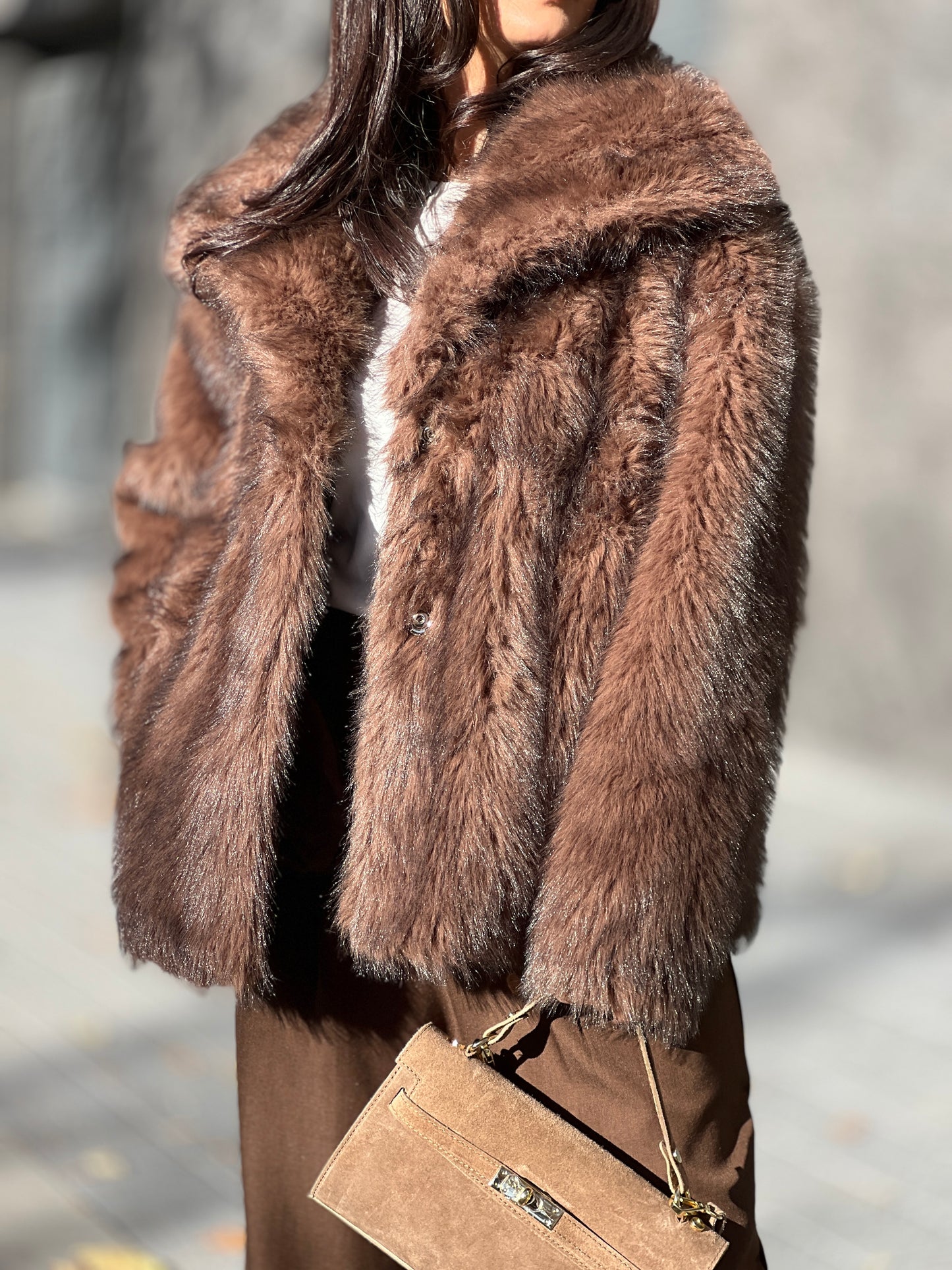 Късо палто с косъм DIVA COFFEE