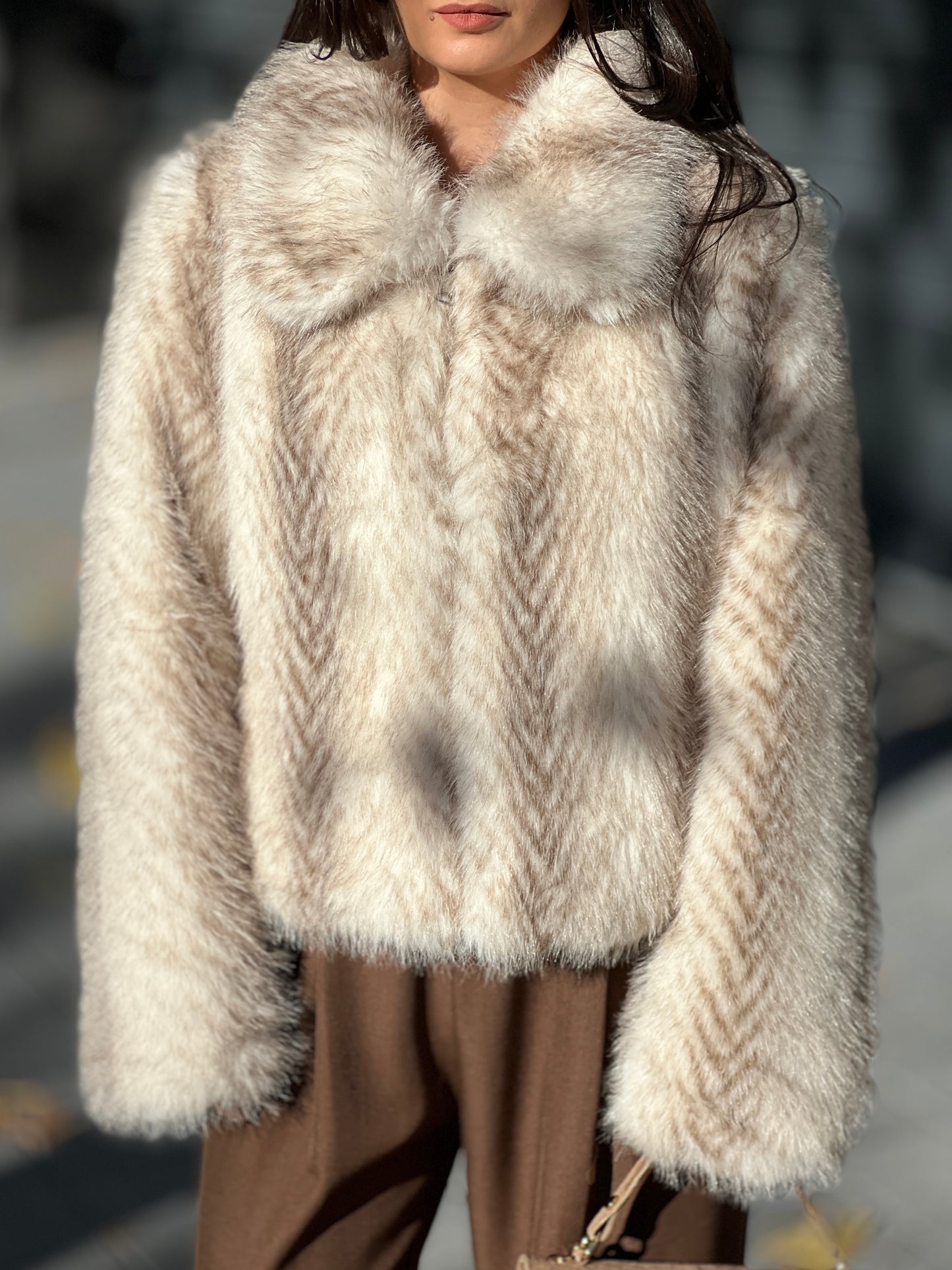 Палто с косъм LOLA CHAMPAGNE