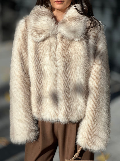 Палто с косъм LOLA CHAMPAGNE