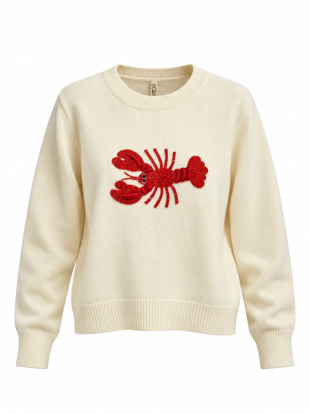 LOBSTER CLUB | Кремав пуловер с бродерия от мъниста