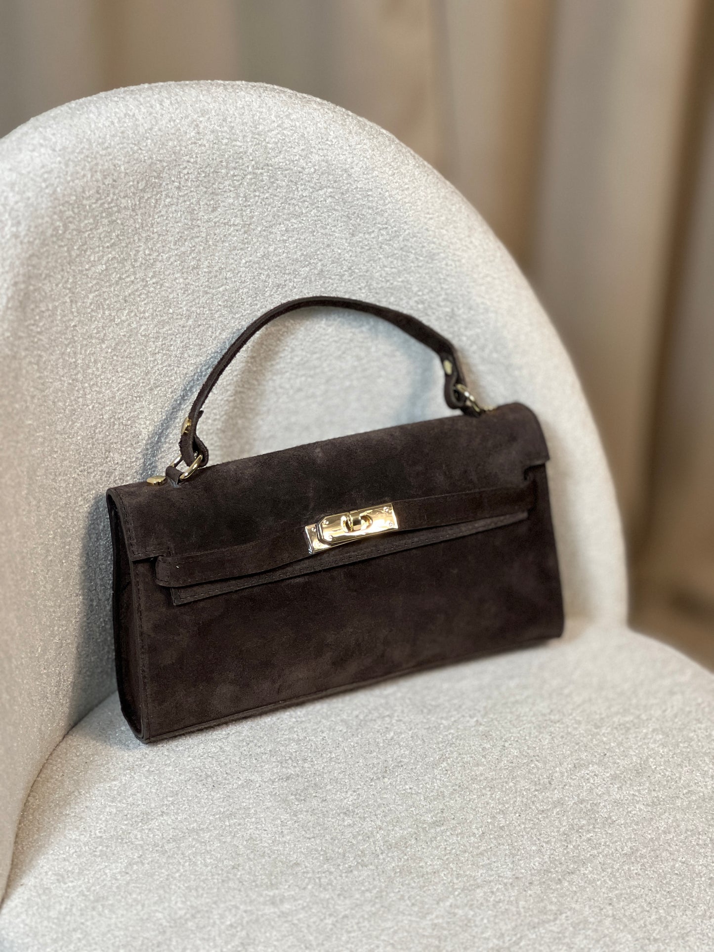 Чанта от естествен велур SELINA COFFEE