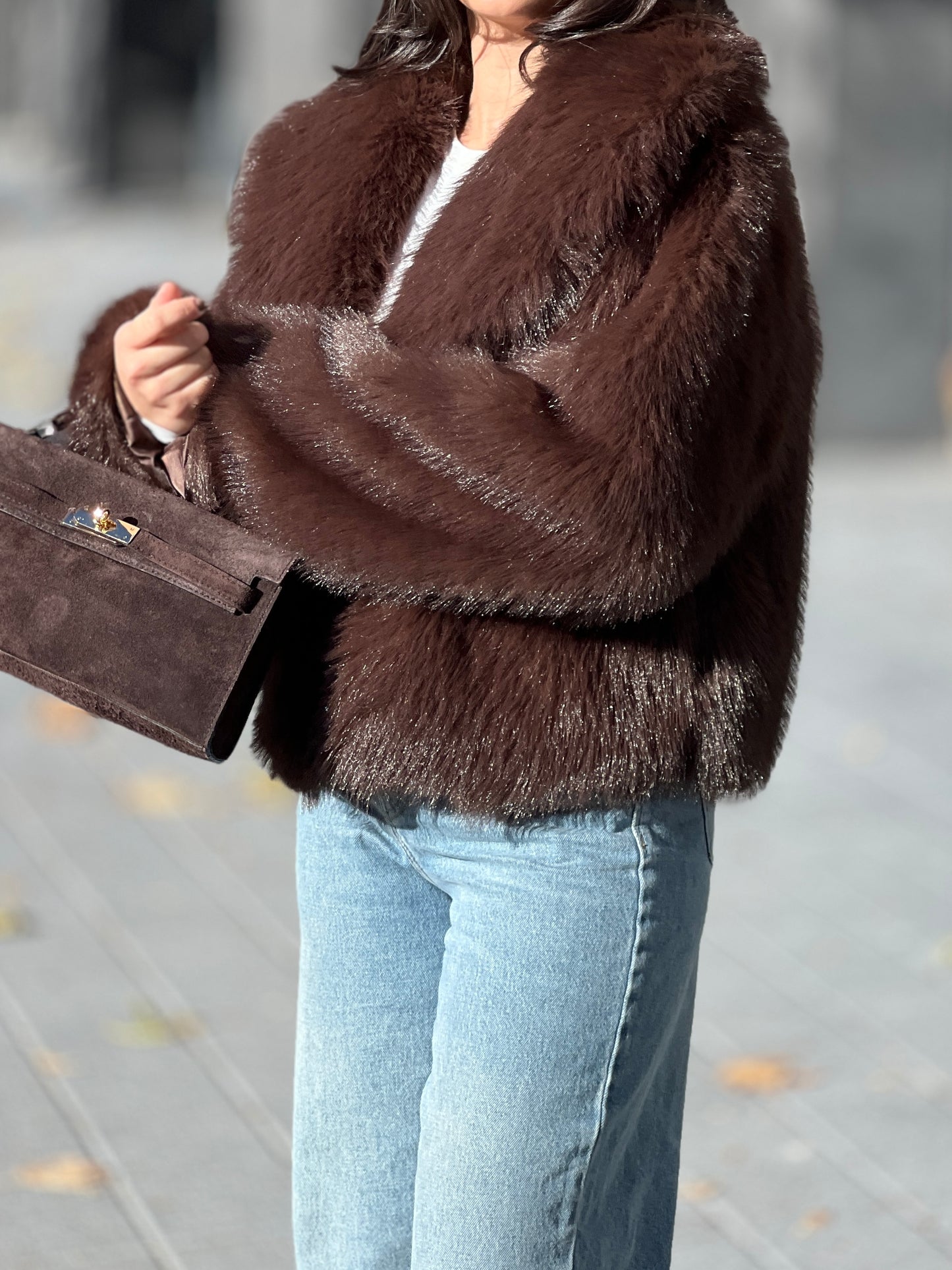 Чанта от естествен велур SELINA COFFEE