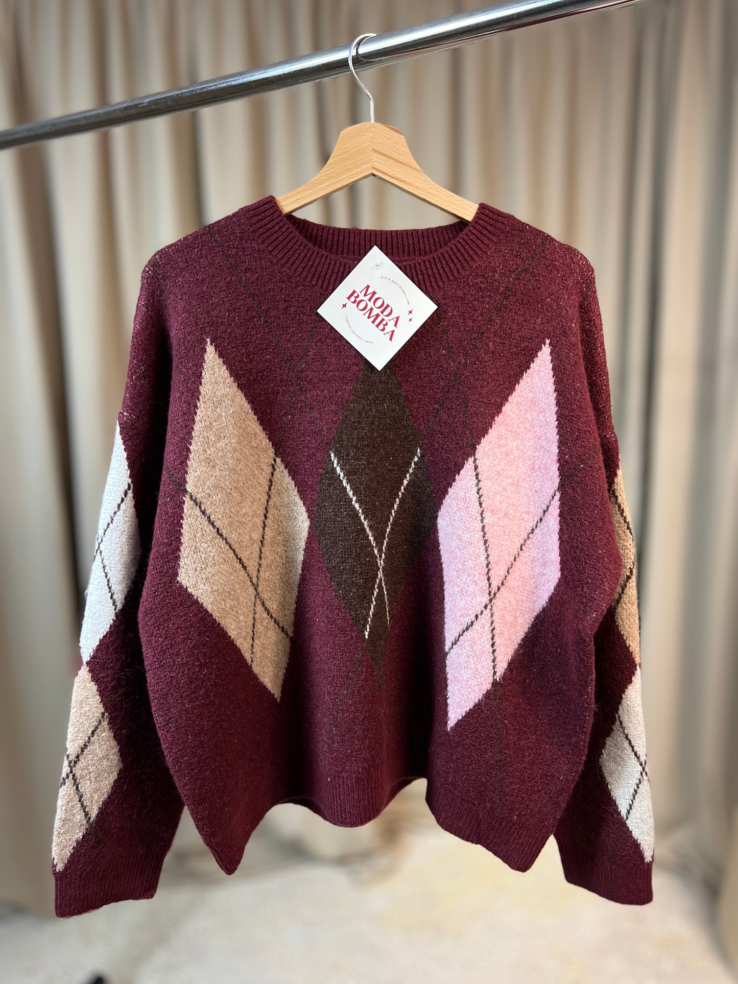 Пуловер с вълна BURGUNDY